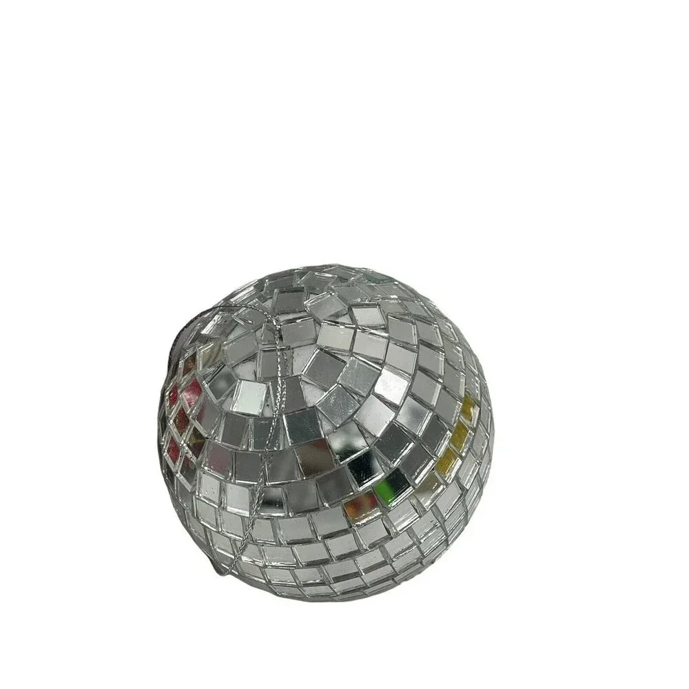 2 Hanging Silver Disco Ball Mirror and Plaid Ball Christmas Tree Ornament
